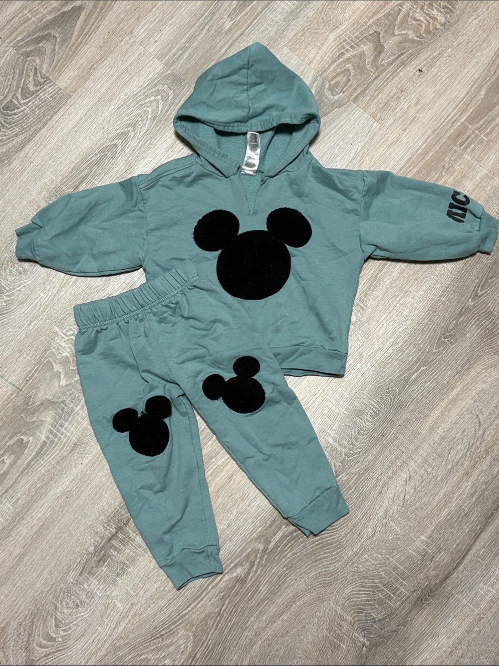 Disney Teal Hoodie and Joggers Set with Black Mickey Silhouettes